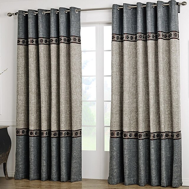  Curtains Drapes Two Panels Living Room Solid Colored Polyester