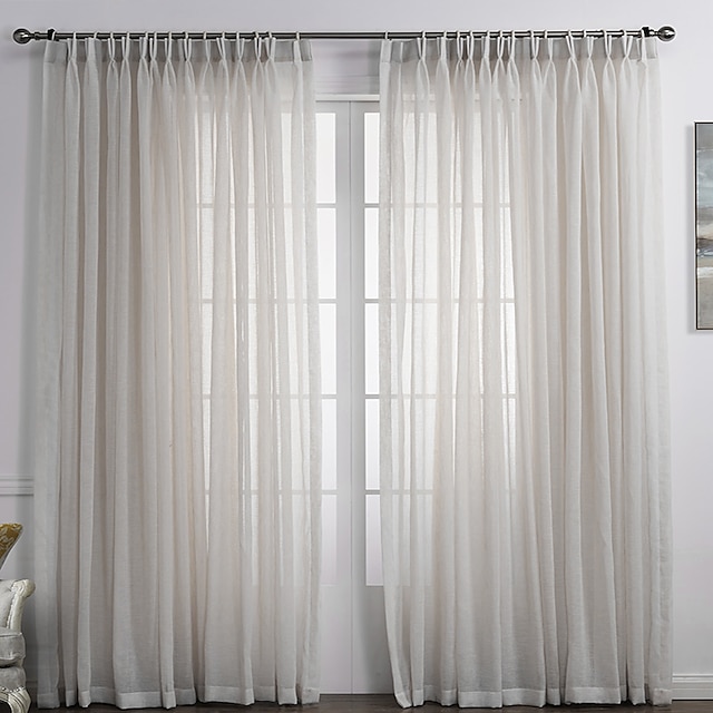  Sheer Curtains Shades Two Panels Bedroom Solid Colored Linen / Polyester Blend