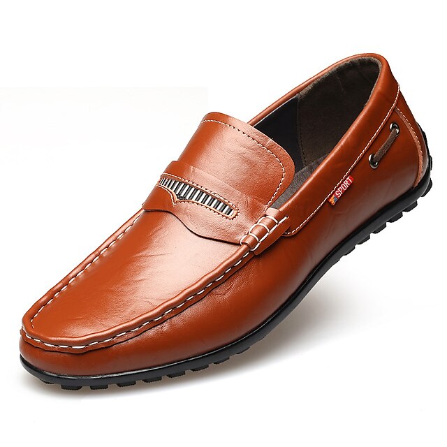  Men's Leather Shoes Leather Spring / Fall Loafers & Slip-Ons Waterproof Yellow / Brown / Dark Brown / Party & Evening / Comfort Loafers