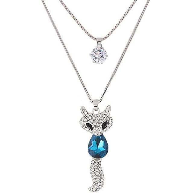  Women's Pendant Necklace Pear Cut Long Fox Animal Ladies Double-layer Fashion Rhinestone Imitation Diamond Alloy Red Green Blue Dark Blue Necklace Jewelry For Party Daily