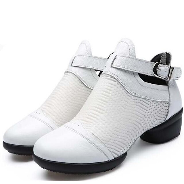  Women's Dance Shoes Leather Modern Shoes Sneaker / Split Sole Low Heel Non Customizable Black / White / Red