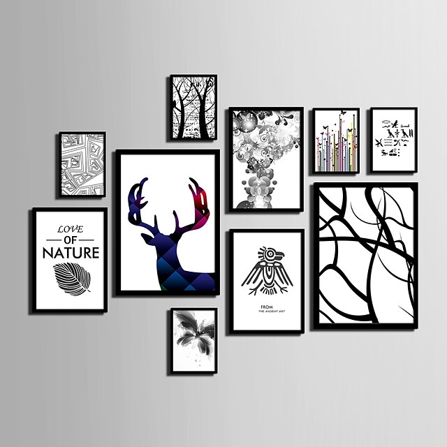  E-HOME® Framed Canvas Art Line Animals And Trees Theme Series Framed Canvas Print One Pcs