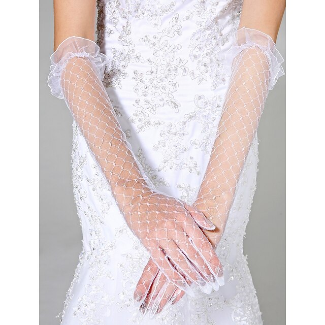  Tüll Ellbogen Länge Handschuh Brauthandschuhe klassischen weiblichen Stil