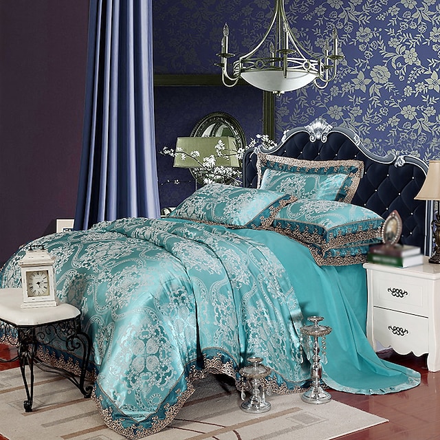  Duvet Cover Sets Luxury Silk / Cotton Blend Jacquard 4 Piece Bedding Sets / >800 king