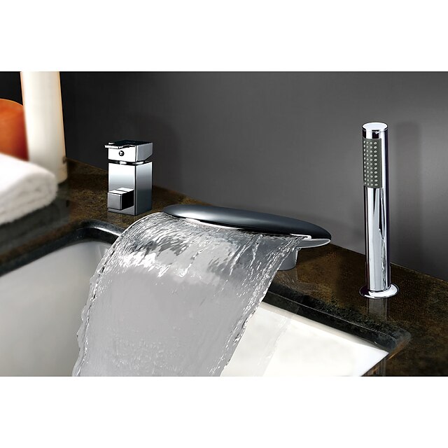  ברז לאמבטיה - עכשווי כרום אמבט רומאי שסתום קרמי Bath Shower Mixer Taps / פלדת אל-חלד / חורים שלוש ידית אחת