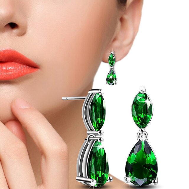  Crystal AAA Cubic Zirconia Drop Earrings Ball Earrings Solitaire Two Stone Mood Ladies Blinging everyday Cubic Zirconia Earrings Jewelry Green / Silver For Wedding Party Daily Casual Masquerade