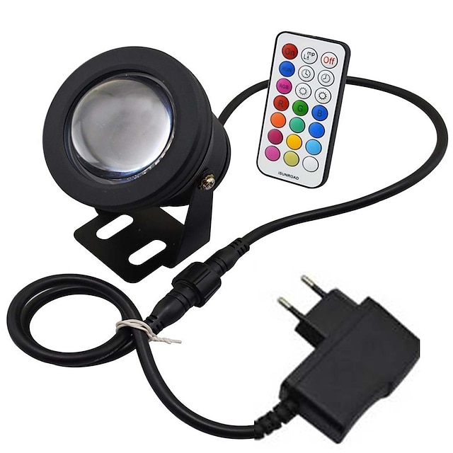  Outdoor 10W LED RGB LED Resistant Garden Landscape Fountain Pond Floodlight Outdoor Lights Lamp Bulb power adapter EU plug Memory Function Timing Setting(AC85-265V)