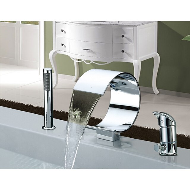 Grifo de bañera - Moderno Cromo Bañera romana Válvula Cerámica Bath Shower Mixer Taps / Acero Inoxidable / Sola manija Tres Agujeros