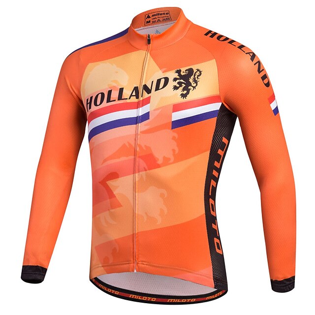  Miloto Men's Long Sleeve Cycling Jersey Orange Stripes Bike Shirt Sweatshirt Jersey Mountain Bike MTB Road Bike Cycling Breathable Quick Dry Reflective Strips Sports 100% Polyester Clothing Apparel