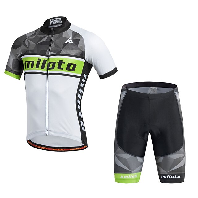  Miloto Hombre Maillot de Ciclismo con Culotte Manga Corta MTB Bicicleta Montaña Ciclismo Carretera Verde Moda Bicicleta Bermudas Maillot Trajes de Yoga Silicona Poliéster Almohadilla 3D Transpirable