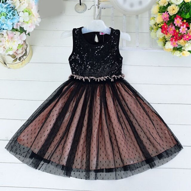  Toddler Little Girls' Dress Jacquard Black Cotton Sleeveless Dresswear Dresses Summer