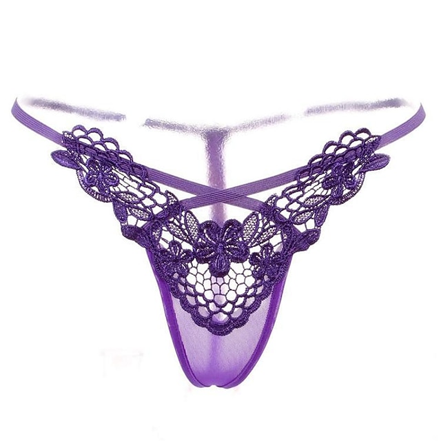  Women's G-strings & Thongs Panties Ultra Sexy Panty Underwear Lace Solid Colored Lace Low Waist Super Sexy Black Purple One-Size