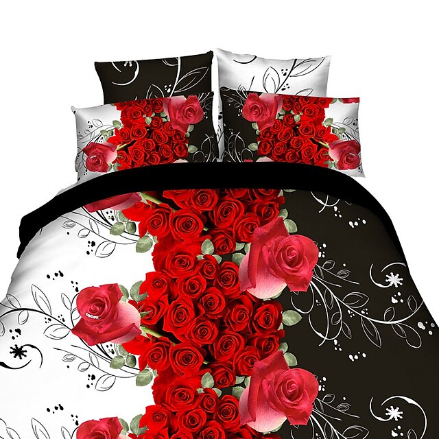  Paplan Cover állítja Virágos Poliészter Fonálfestett 4 darabBedding Sets / 200 / 4 db. (1 paplanhuzat, 1 szabad lepedő, 2 párnahuzat)