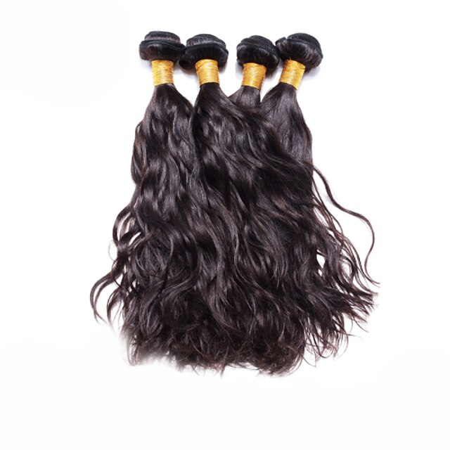  4 pakker Brasiliansk hår Naturlige bølger Ubehandlet hår Menneskehår Vevet Hårvever med menneskehår Hairextensions med menneskehår / 10A