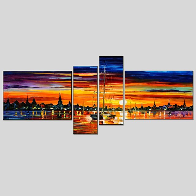  Print Stretched Canvas Prints - Abstract Classic Modern Four Panels Art Prints