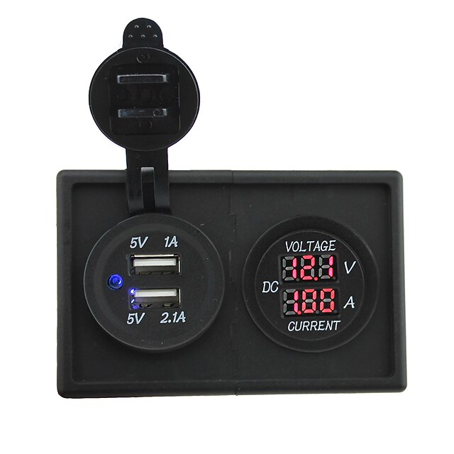  12v / 24v 3.1a tomada USB dupla e levou medidor de corrente com o painel titular habitação para barco carro caminhão rv