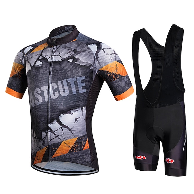  Fastcute Men's Short Sleeve Cycling Jersey with Bib Shorts Polyester Silicon Green Bike Shorts Bib Shorts Jacket Breathable 3D Pad Quick Dry Sweat-wicking Sports Classic Mountain Bike MTB Road Bike