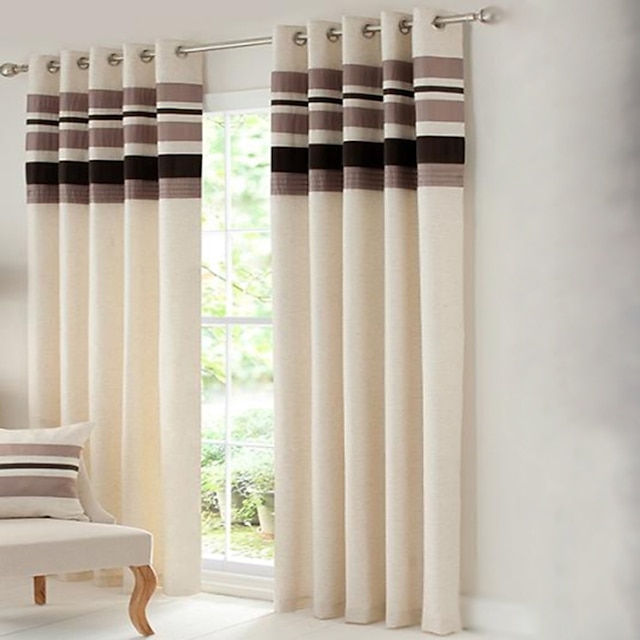 country curtains® verduisterend polyester linnen met geplooid met band gevoerd gordijn twee panelen