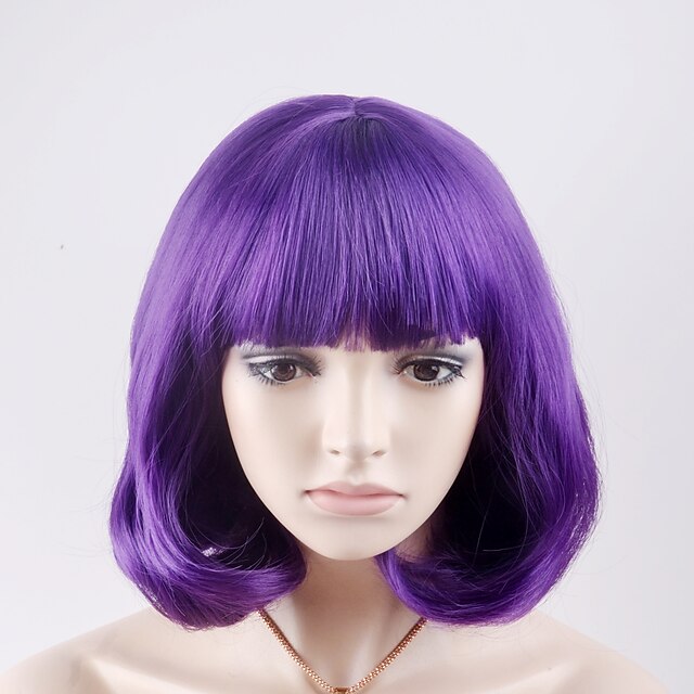  Synthetic Wig Straight Straight Wig Short Purple Synthetic Hair Women's Purple