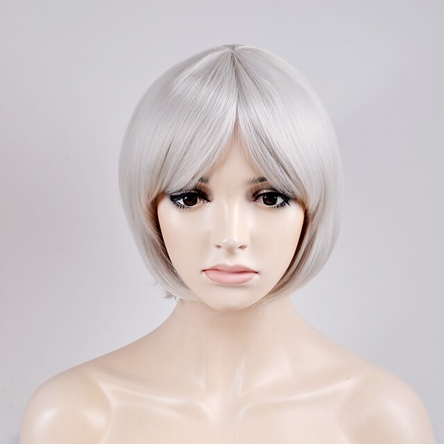  Synthetic Wig Straight Straight Bob Wig Short Silver Synthetic Hair Women's White