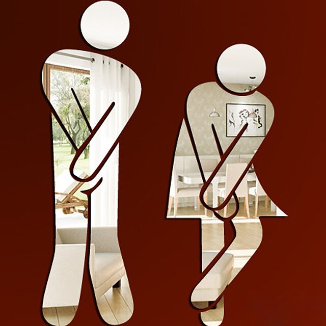  3D Mirror Wall Stickers Premium Qualified Man Woman Wc Sticker Removable Cute Family Diy Decor