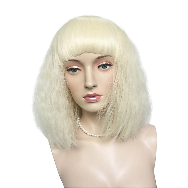  Synthetic Wig Kinky Curly Kinky Curly Bob Wig Blonde Bleach Blonde#613 Synthetic Hair Women's Blonde