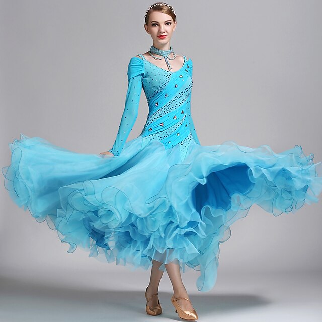  Ballroom Dance Women's Performance Spandex / Tulle Crystals / Rhinestones Long Sleeve Dress / Neckwear