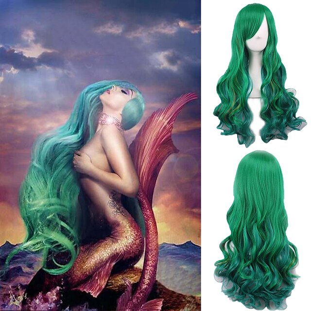 cosplay peluca peluca sintética onda del cuerpo onda del cuerpo peluca verde pelo sintético verde de las mujeres