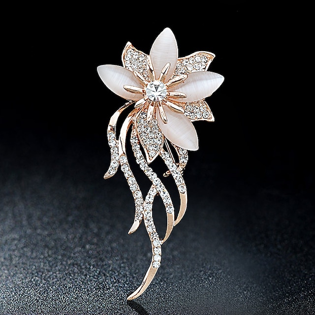  Women's Brooches Flower Ladies Stylish Elegant Italian everyday Crystal Rhinestone Brooch Jewelry Gold For Party Casual