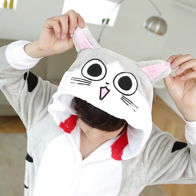 Toys & Hobbies Cosplay & Costumes | Adults Kigurumi Pajamas Cat Onesie Pajamas Flannel Fabric Gray Cosplay For Men and Women Ani