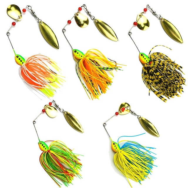  5 pcs leurres souples Leurre Buzzbait & Spinnerbait Appât métallique Spinnerbaits Affaissé Bass Truite Brochet Pêche en mer Pêche d'appât Pêche aux spinnerbaits