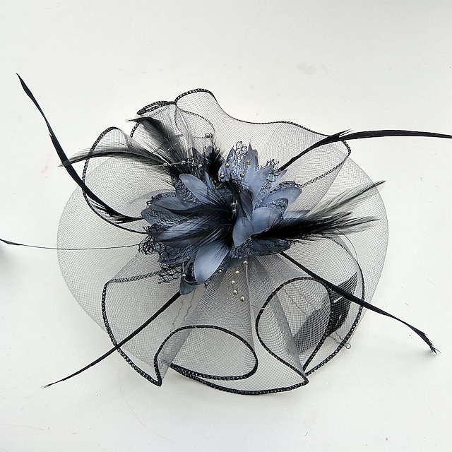  Tüll-/Feder-/Netz-Fascinator, Kentucky-Derby-Hut/Kopfbedeckung mit Blumenmuster, 1 Stück, Hochzeit/besonderer Anlass/Pferderennen-Kopfbedeckung