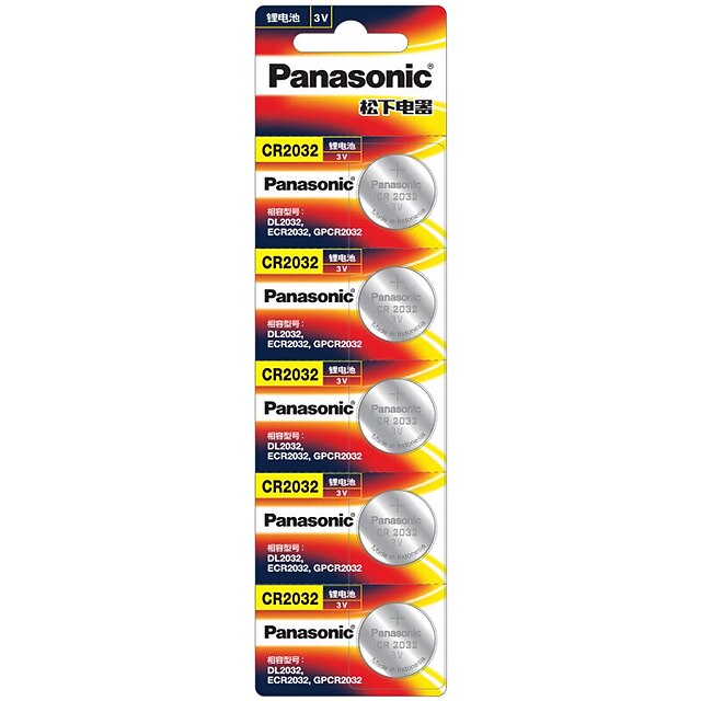  CR2032 Panasonic& de botón de litio pilas de 3V 5 pack