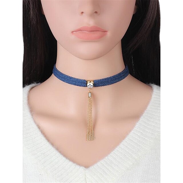  Choker Necklace Tassel Ladies Personalized Tassel Zircon Cubic Zirconia Fabric Gold Silver Necklace Jewelry For Birthday Daily Casual