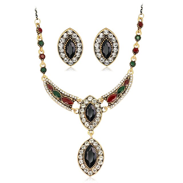  Women's Jewelry Set Pendant Necklace Fashion Euramerican Resin Rhinestone Earrings Jewelry Black / Red / Green For Wedding Party Anniversary Birthday Business Gift / Daily / Casual / Engagement