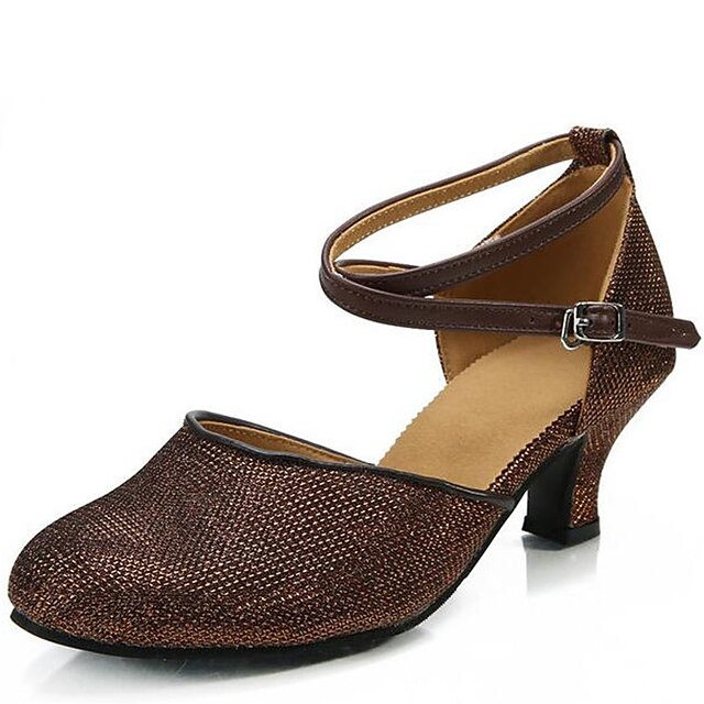  Women's Latin Shoes Sandal Chunky Heel PU Dark Brown / Gold / Silver