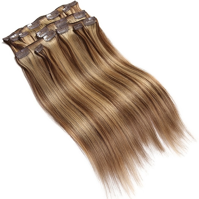  Clip In 人間の髪の拡張機能 ストレート 人毛エクステンション 人毛 女性用 - ミディアムブラウン  / ストロベリーブロンド