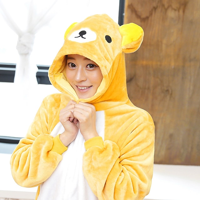 Toys & Hobbies Cosplay & Costumes | Adults Kigurumi Pajamas Bear Onesie Pajamas Coral fleece Yellow Cosplay For Men and Women An