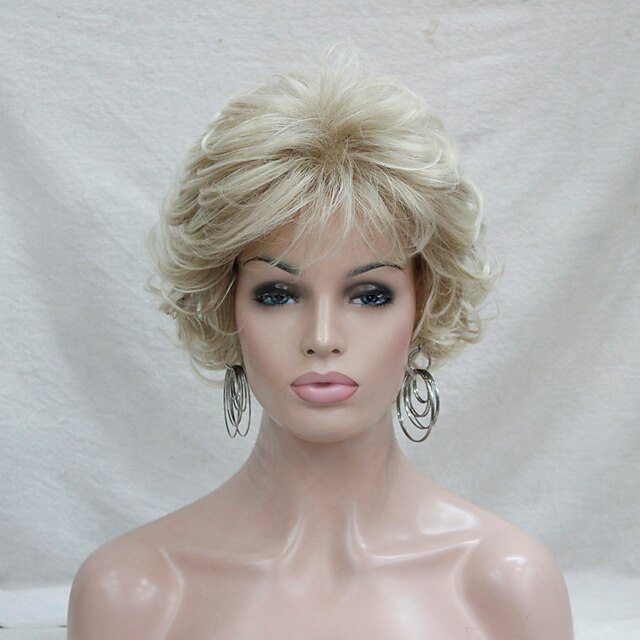  Perruque Synthétique Bouclé Bouclé Avec Frange Perruque Court Blond Cheveux Synthétiques Femme Blond