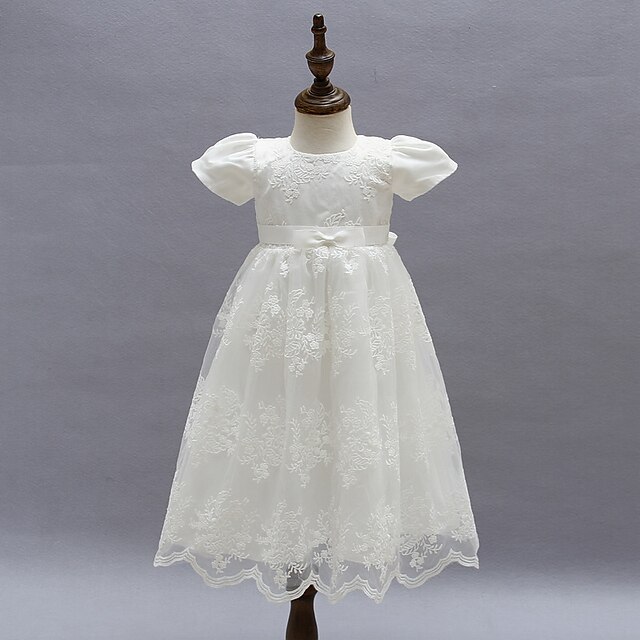  赤ちゃん 女の子 ドレスウェア パーティー フラワー 半袖 ポリエステル ドレス ホワイト / 幼児
