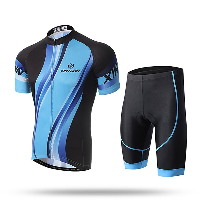  XINTOWN Ανδρικά Φανέλα και σορτς ποδηλασίας Κοντομάνικο Μαύρο / Μπλε Ποδήλατο Κοντά Παντελονάκια Παντελόνια Αθλητική μπλούζα Λίκρα / Ελαστικό / Γρήγορο Στέγνωμα / Περιορίζει τα Βακτήρια / Αναπνέει