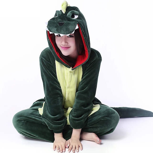 Toys & Hobbies Cosplay & Costumes | Adults Kigurumi Pajamas Dragon Dinosaur Onesie Pajamas Coral fleece Green Cosplay For Men an