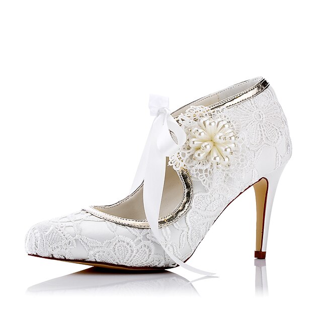  Women's Heels Spring / Summer Stiletto Heel Closed Toe Comfort Wedding Dress Party & Evening Tulle Ivory
