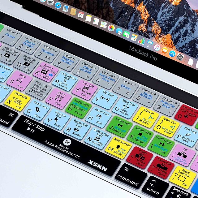  xskn® Premiere Pro cc atalho teclado pele de silicone e protetor barra de toque para 2016 novo MacBook Pro de 13,3 / 15,4 com retina barra