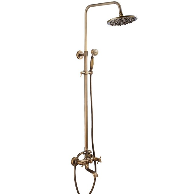  Shower System Set - Rainfall Antique Antique Brass Shower System Ceramic Valve Bath Shower Mixer Taps / Two Handles Two Holes