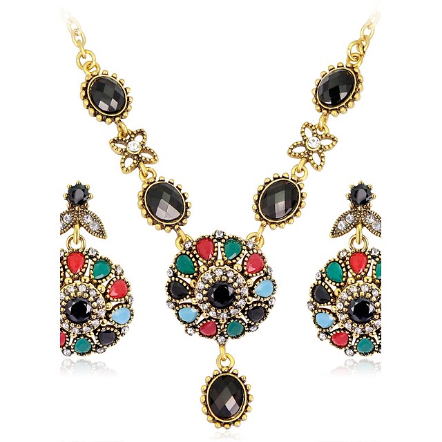 Women's Jewelry Set Necklace Fashion Euramerican Resin Rhinestone Earrings Jewelry Black For Wedding Party Special Occasion Anniversary Birthday Gift