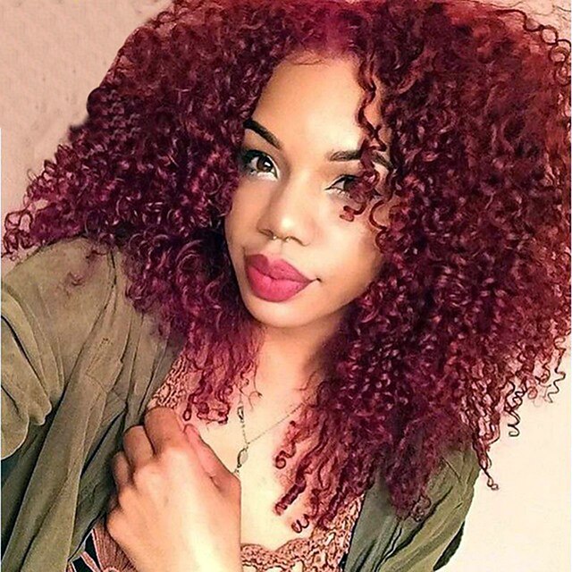  Synthetic Lace Front Wig Kinky Curly Kinky Curly Lace Front Wig Medium Length Red Synthetic Hair Women's Natural Hairline Red