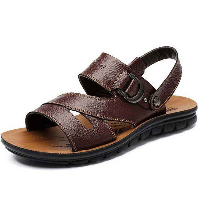  Для мужчин обувь Кожа Весна Лето Осень Удобная обувь Сандалии Для плавания для Повседневные Черный Темно-коричневый