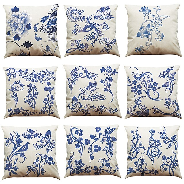  9 pcs Lin Housse de coussin / Taie d'oreiller, Couleur Pleine / Texturé Décontracté / Moderne / Contemporain / Traditionnel / Classique