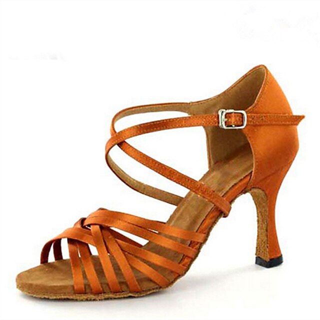  Pentru femei Pantofi Dans Latin / Pantofi Jazz / Pantofi Salsa Satin Buclă Sandale / Călcâi Cataramă / Paiete Toc Personalizat Personalizabili Pantofi de dans Maro / Interior / Performanță / EU42